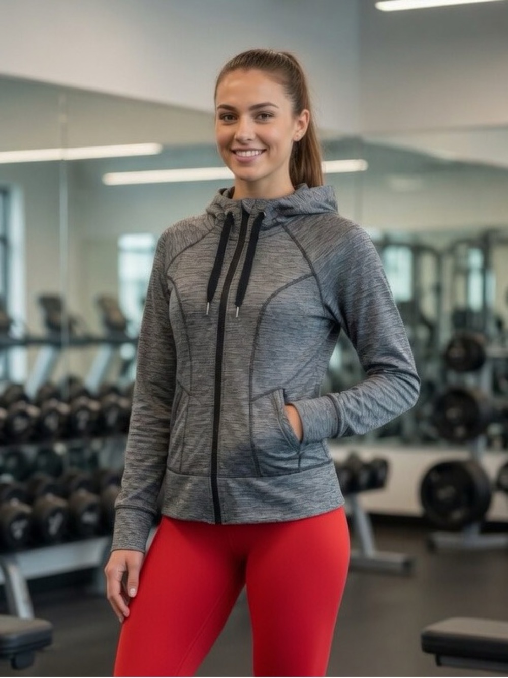 90 Degree Black Gray Space Dye Full Zip Hoodie Jacket Athletic Athleisure Gym - Picture 3 of 9